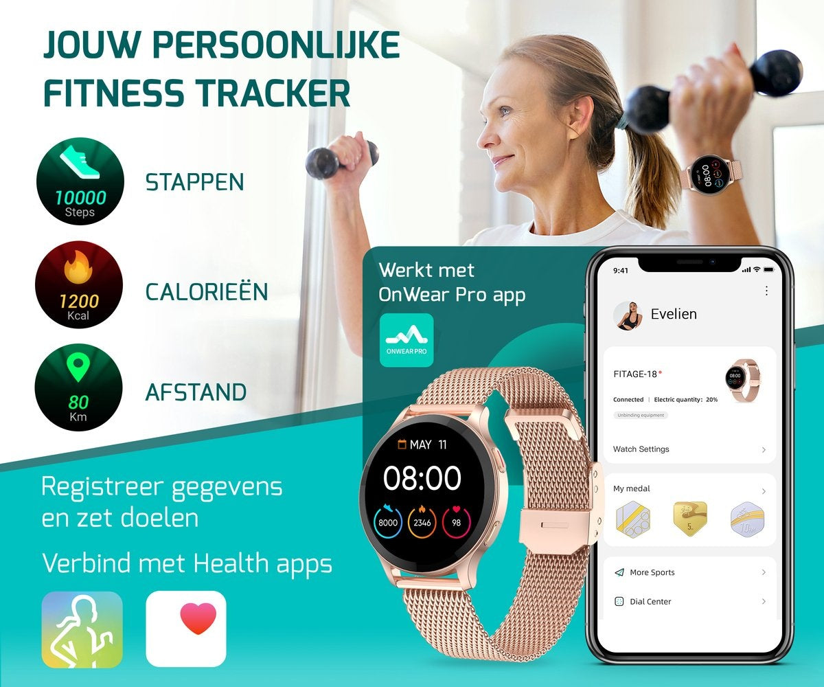 FITAGE Sportuhr - Smartwatch - Schrittzähler - Pink