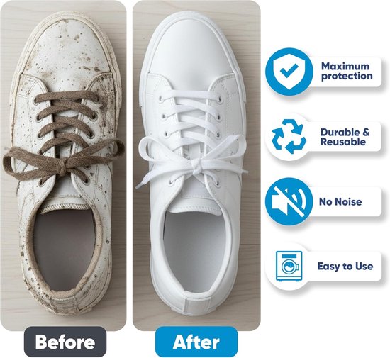 BOTC Schuhwaschbeutel-Set – 2 Stück – Wiederverwendbarer Schuhwaschbeutel – 360°-Tiefenreinigung mit Mikrofaser – Schützender Schuhwaschbeutel für Waschmaschine und Trockner – Weiß und Blau