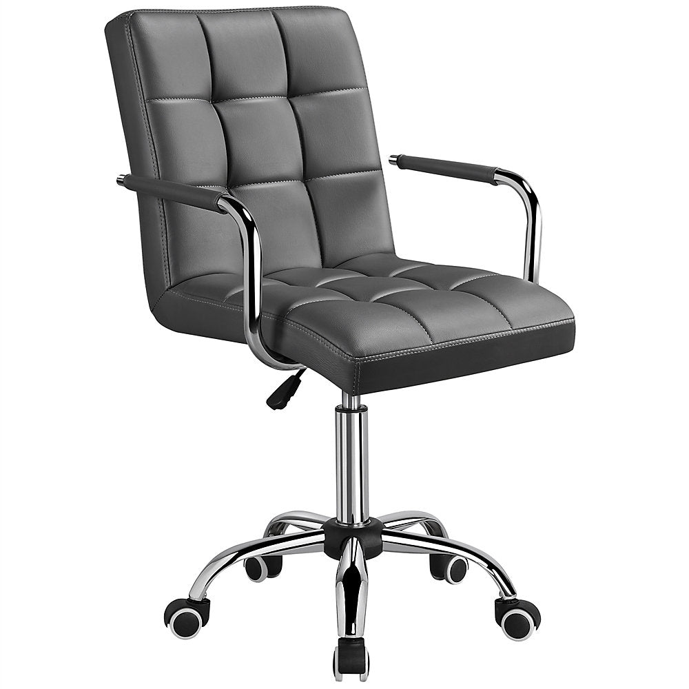 Yaheetech Bürostuhl – Grau – PU-Leder – Höhenverstellbar – Um 360° drehbar – Mit Armlehnen