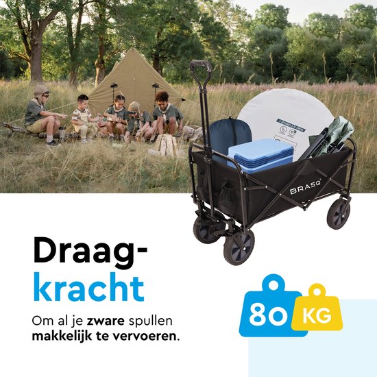 BRASQ Faltbarer Wagen - 100 Liter - 80 KG Kapazität - Schwenkbare Räder mit Bremse - 90x51x100 CM - Verstellbarer Griff - Faltbarer Wagen - Kompakt - Schwarz