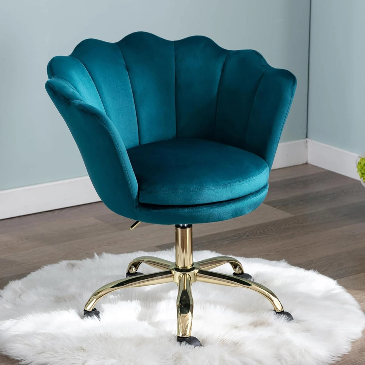 Ya-Home Bürostuhl – Blumenförmiger Design-Bürostuhl aus Samt mit goldenem Gestell – höhenverstellbar
