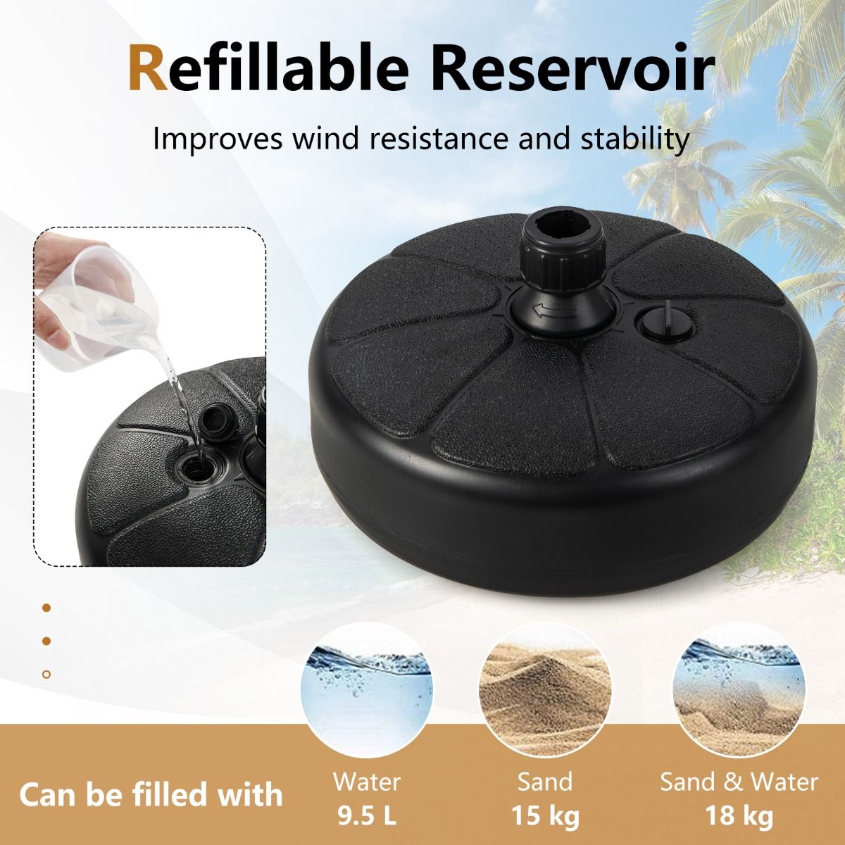 Coast Outdoor Sonnenschirmfuß - für Î¦38mm Sonnenschirmstangen - HDPE - 37 x 19 cm - Schwarz