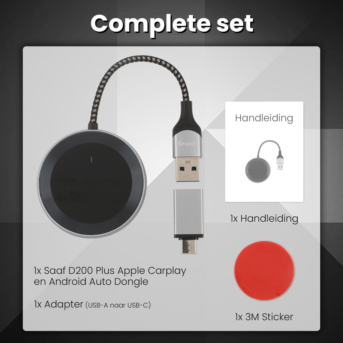 Saaf D200 Plus Apple CarPlay & Android Auto Dongle - Drahtlos - USB-C & USB-A - Kompakt 6,5 x 3,5 x 1,2 cm