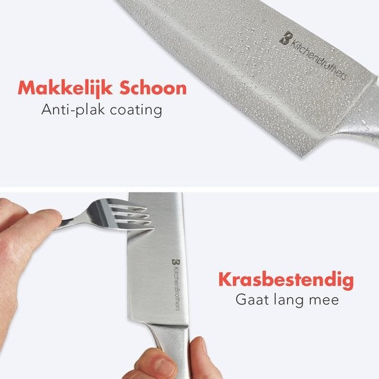 KitchenBrothers Messerset - Messerblock - 16-teilig - mit Schere und Wetzstahl - Silber/Edelstahl