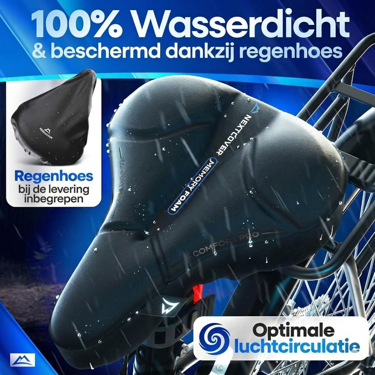 Nextcover Fahrradsattelbezug mit Memory Foam 4.0 und ergonomischem Gelkissen – universeller, bequemer Sattelbezug für Damen- und Herren-Trekkingräder