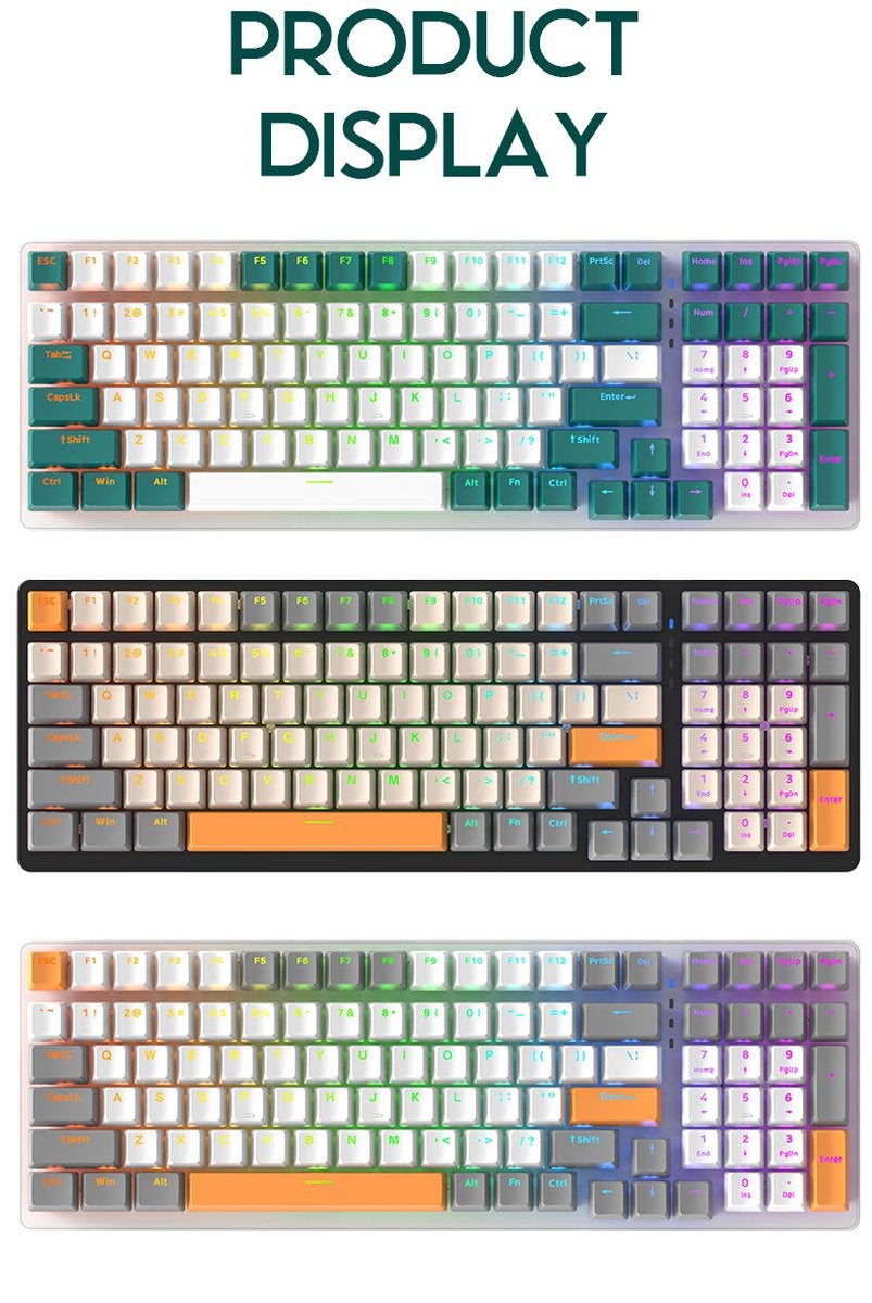 Fuegobird K3 Mechanische Gaming-Tastatur - 100Tasten - Roter Schalter - QWERTY - Mechanische RGB-Hintergrundbeleuchtung - Weiß/Grün