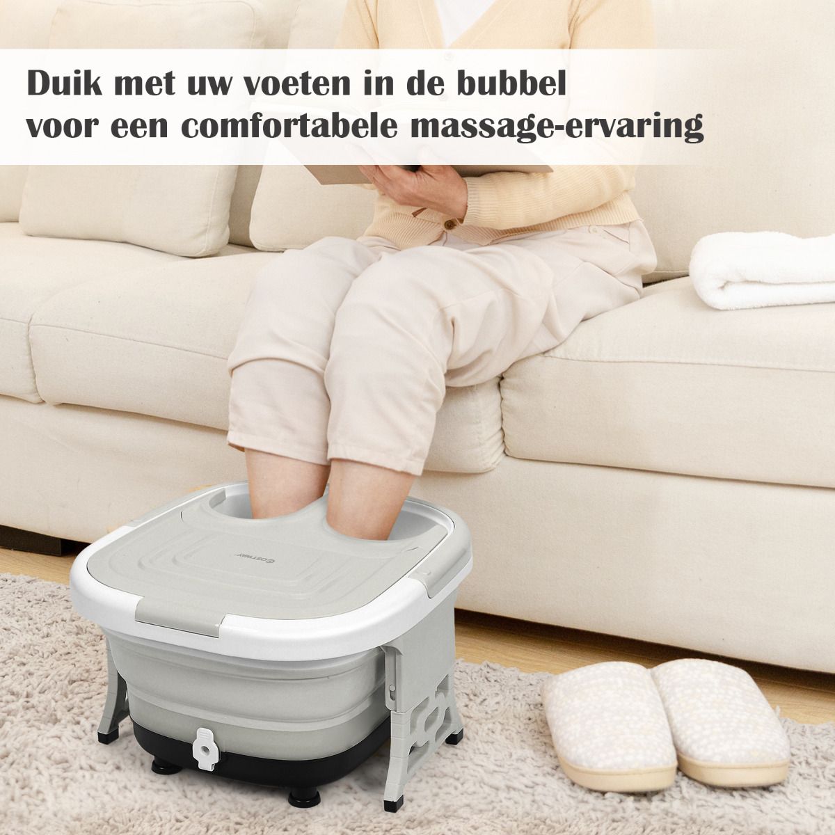 Coast Fußbad-Massagegerät – Zusammenklappbar mit Sprudelmassage und Infrarot – Einstellbare Heizfunktion – Grau 42 x 40 x 24 cm