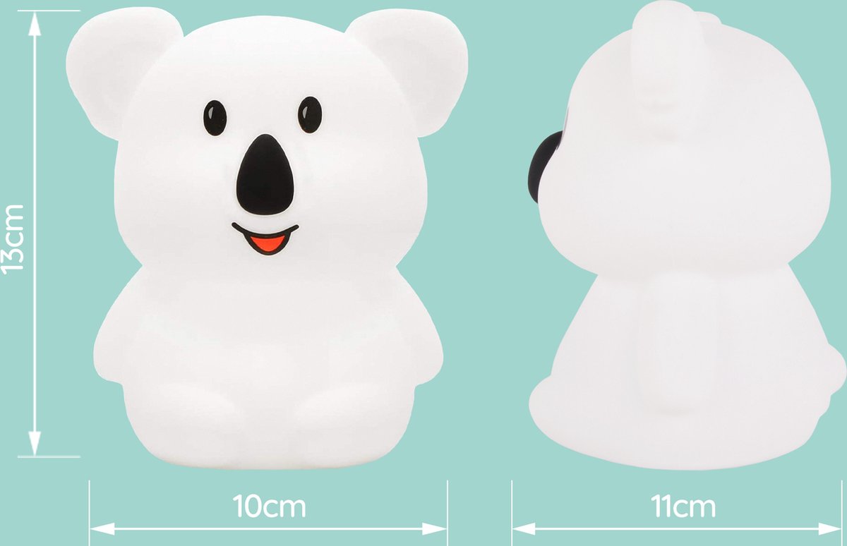 Sleepy Friends Koala Nachtlicht Kinder - LED 8 Farben - USB Wiederaufladbar - Dimmbar - Touch & Fernbedienung - 95x97x100 mm