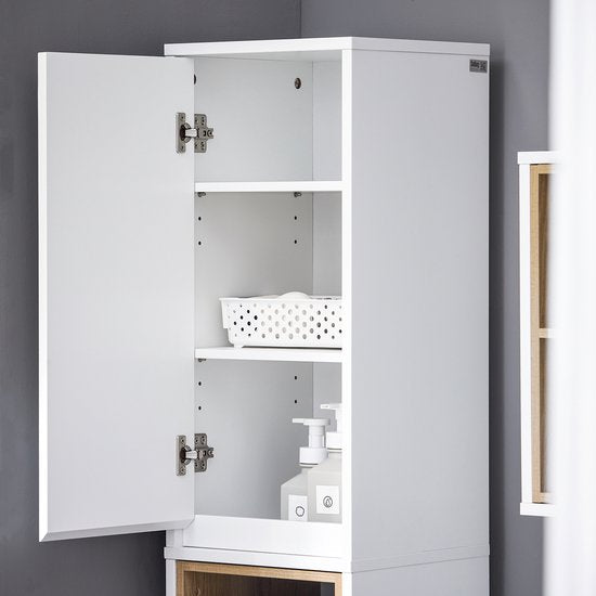 SoBuy BZR147-W Badezimmerschrank - Weißer Hochschrank mit 2 Türen & Fächern