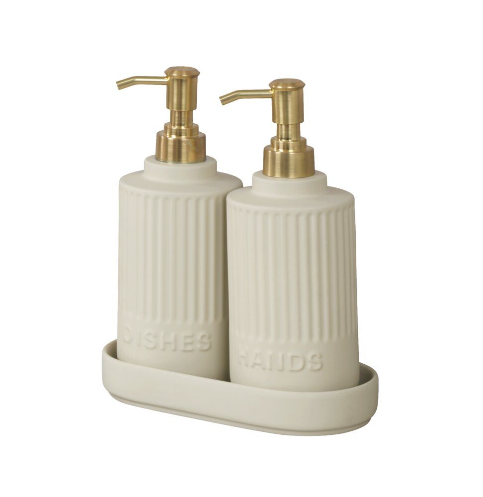 WENKO Heidi Seifen- und Spülmittelspender-Set Creme – 2 x 550 ml – Keramik