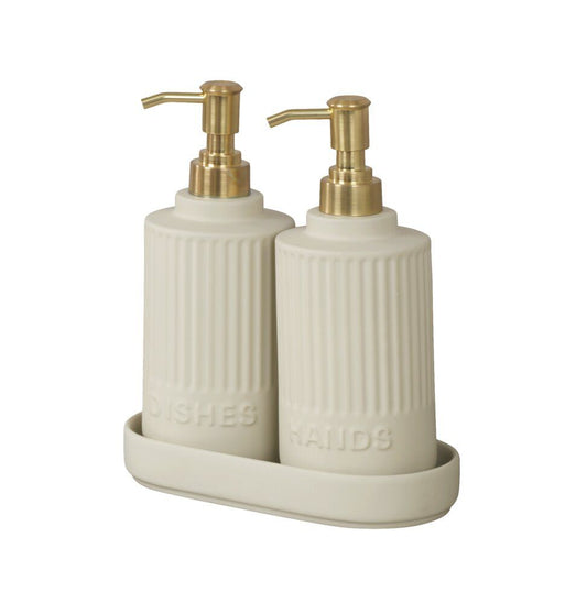 WENKO Heidi Seifen- und Spülmittelspender-Set Creme – 2 x 550 ml – Keramik