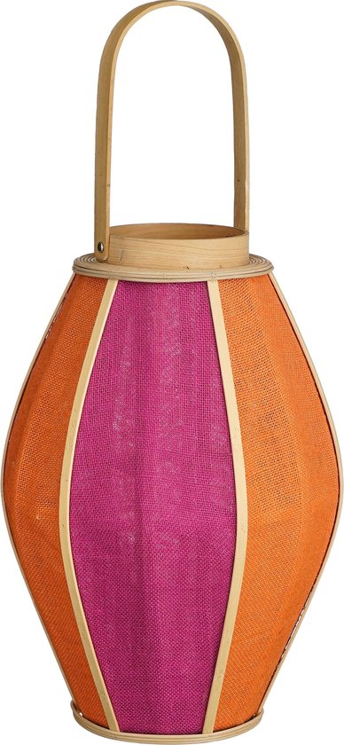 Mica Decorations Roger Laterne - H45 x Ø32 cm - Jute - Fuchsia, Orange