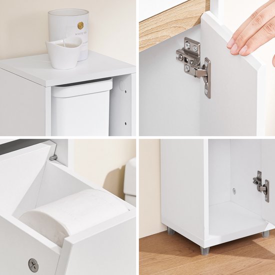 SoBuy BZR151-W Badezimmerschrank für schmale Räume, kompakter Aufbewahrungsschrank mit verstellbarem Einlegeboden und Schublade, für Badezimmer, Toilettenschrank aus Holz, weiß, 20 x 20 x 96 cm