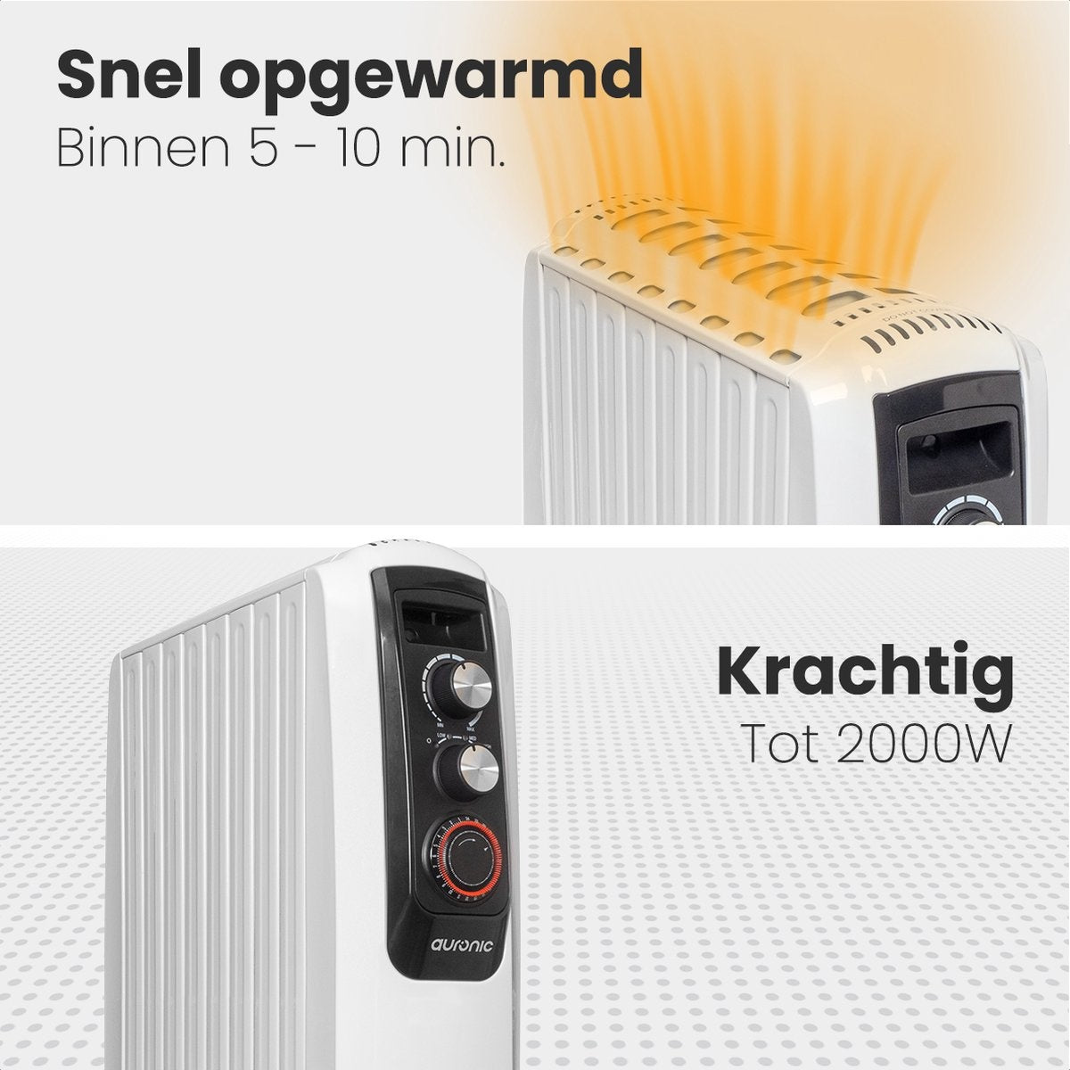 Auronic - Elektrischer Heizkörper - mit Thermostat und Timer - 3 Stufen - Weiß