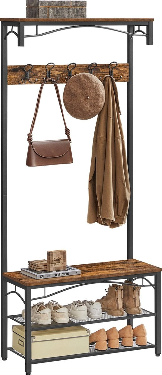 O'DADDYÂ¬Ã† Garderobenständer hochkant - Garderobe mit Schuhablage - 15 Haken 2 Lagen Schuhablage 6 Paar - Garderobe - 80 x 32 x 178,5 cm - braun