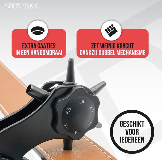 SolidStock Lochzange für Gürtel - mit Messstab - Stanzzange - Revolverzange - Lochzange - Rot