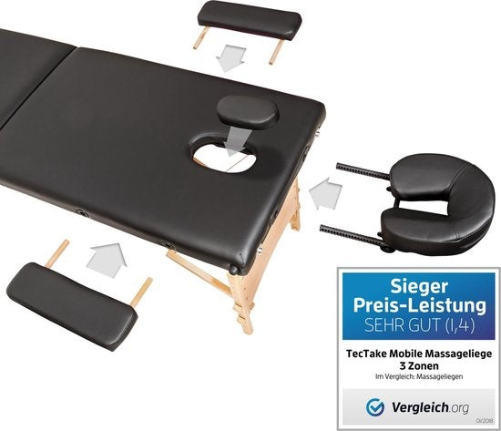 Mobile 3-Zonen-Massageliege - Polsterung 3 cm + Tragetasche schwarz