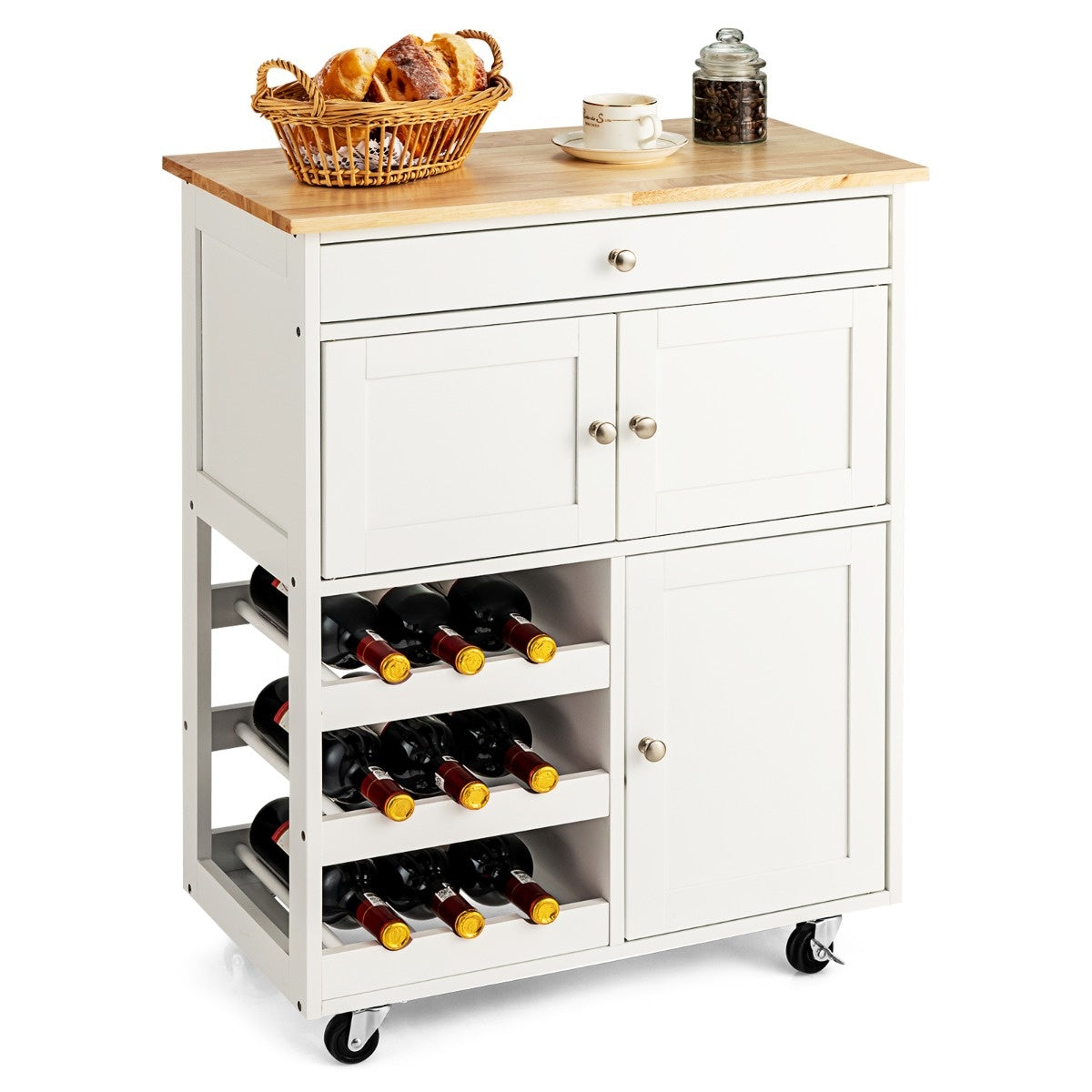 Servierwagen Küchenwagen aus Holz mit 3 Weinplatten