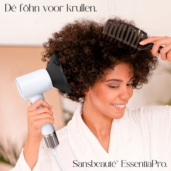Sansbeauté® Haartrockner mit Diffusor - Locken - 110.000 U/min - Ionen-Haartrockner mit Bürste - 3 Stufen - 3 Aufsätze - Reisehaartrockner - Coolshot - Haartrockner mit Diffusor - Haartrockner - 2000W - EssentiaPRO®