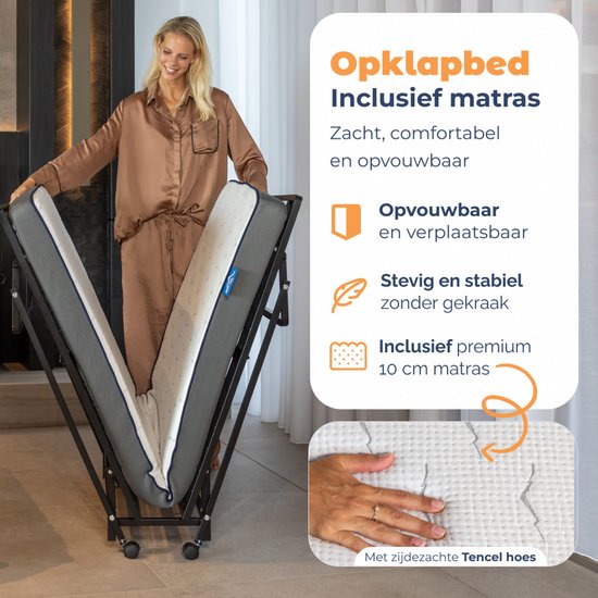 Best Life Klappbett 90 x 200 – Klappbares Gästebett – Klappbett mit Matratze – Einzelbett – Faltbett – inkl. Aufbewahrungshülle
