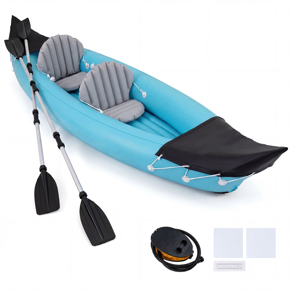 Coast Aufblasbares Kajak-Set für 2 Personen – mit Paddeln und Fußpumpe – Blau – 321 x 92 x 45 cm