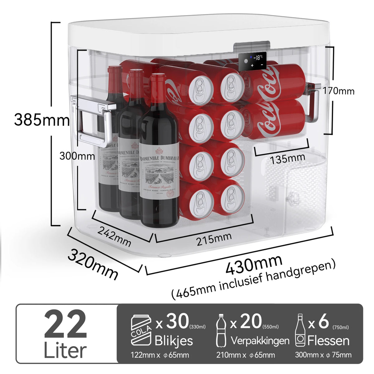 Bingi Kompressor-Kühlbox 22 Liter – Kühlen und Gefrieren von -18 bis 15 °C – 12/24 V und 230 V – Für Auto, Wohnmobil und Camping