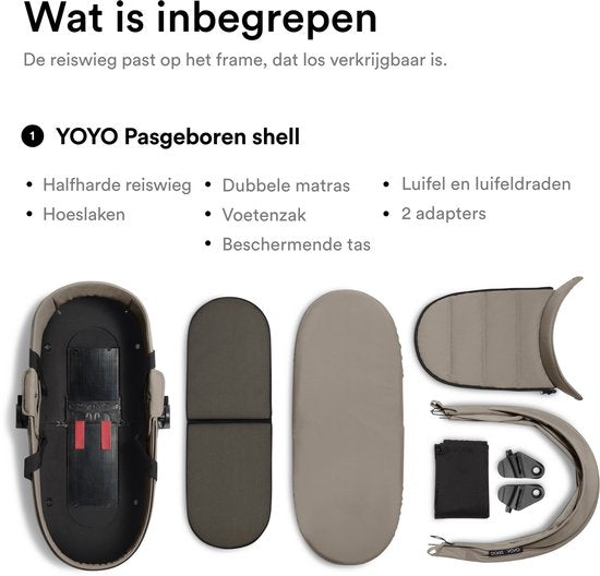 Stokke YOYO Newborn Shell, Taupe – Für Babys bis zu 6 Monaten oder 9 kg – Inklusive halbharter Haube, Doppelmatratze und Fußsack – Für den YOYO-Rahmen (separat erhältlich)