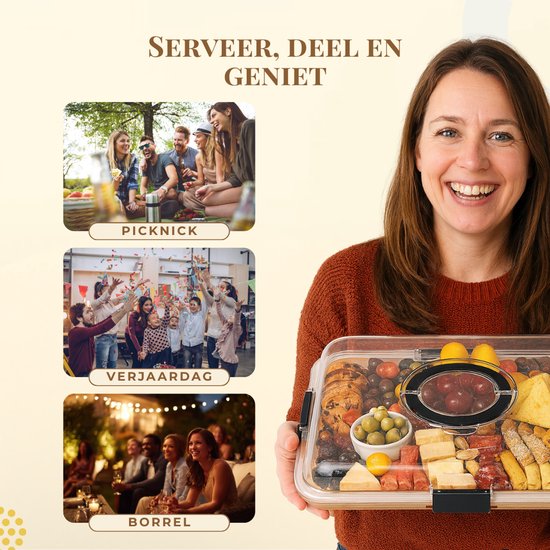 Latium Snackbrett aus Bambusholz inklusive Deckel mit Griff – Luxuriöses Tapas-Brett – Servierbrett – Inklusive kostenlosem E-Book – Weihnachtsgeschenk für Frauen oder Männer