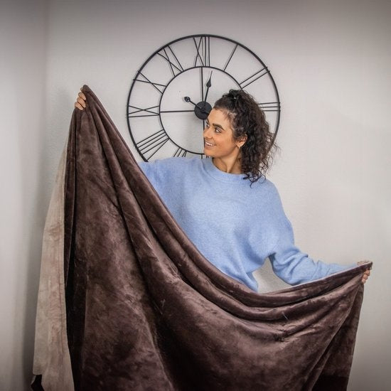 STAUS&BACH POWERNAP- Elektrische Fleece Heizdecke - 1/2 Person kariert/Sherpa - 160x120 cm Kuscheldecke - Waschmaschinenfest - Couverture chauffante - 3 Wärmestufen - Braun