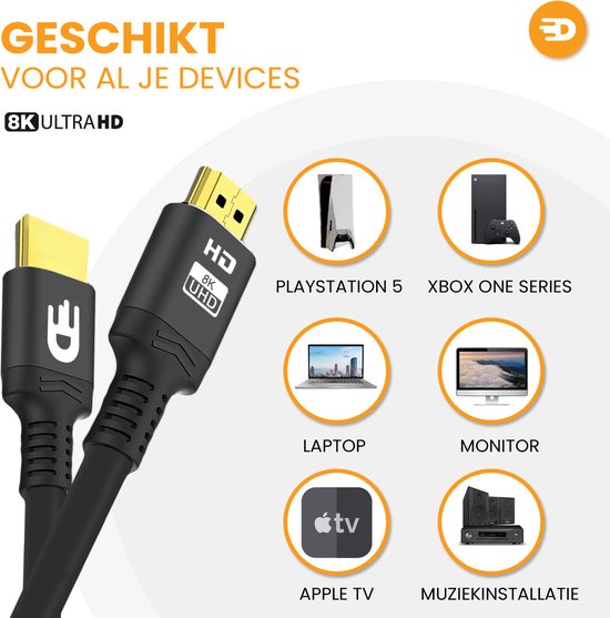 Drivv. Premium HDMI Kabel 2.1 - Ultra HD 8K - HDMI auf HDMI - Geeignet für Xbox Serie X & PS5 - 10 Meter - Schwarz