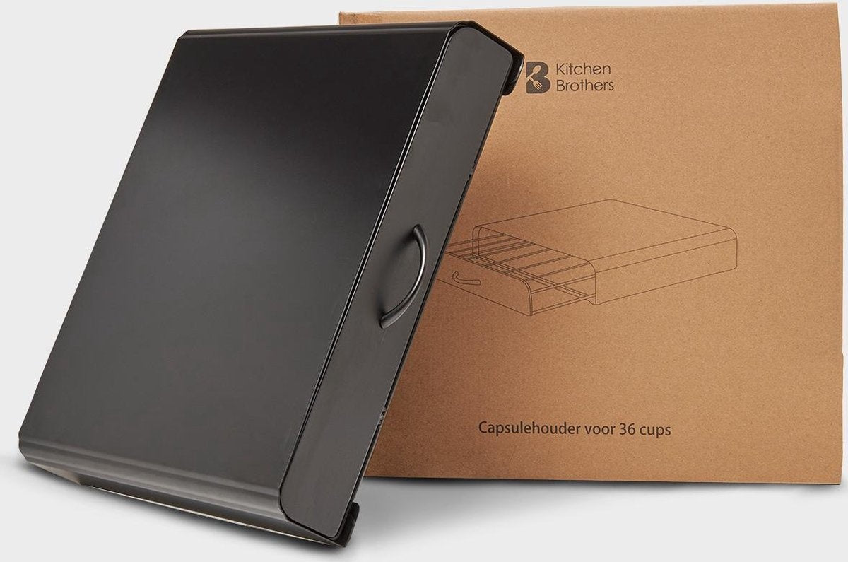 KitchenBrothers Kapselhalter - mit Schublade - Dolce Gusto - 36 Kapseln - Edelstahl - Schwarz