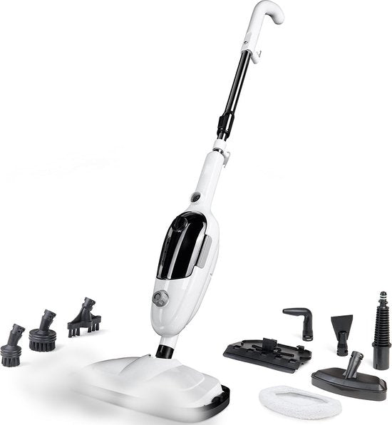 URGOODS - Hochdruck 2-in-1 Dampfreiniger & Händetrockner - Weißer Kunststoff - Inklusive 8 Aufsätze & 2 Mikrofasertücher - Für Boden & Sofa - Multifunktional & Hygienisch