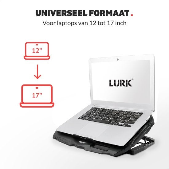 LURKÂ® Laptop-Kühlständer - Laptoperhöhung/Kühlung - 4 Lüfter - Coolpad - Bis zu 17 Zoll - Ergonomisch einstellbar