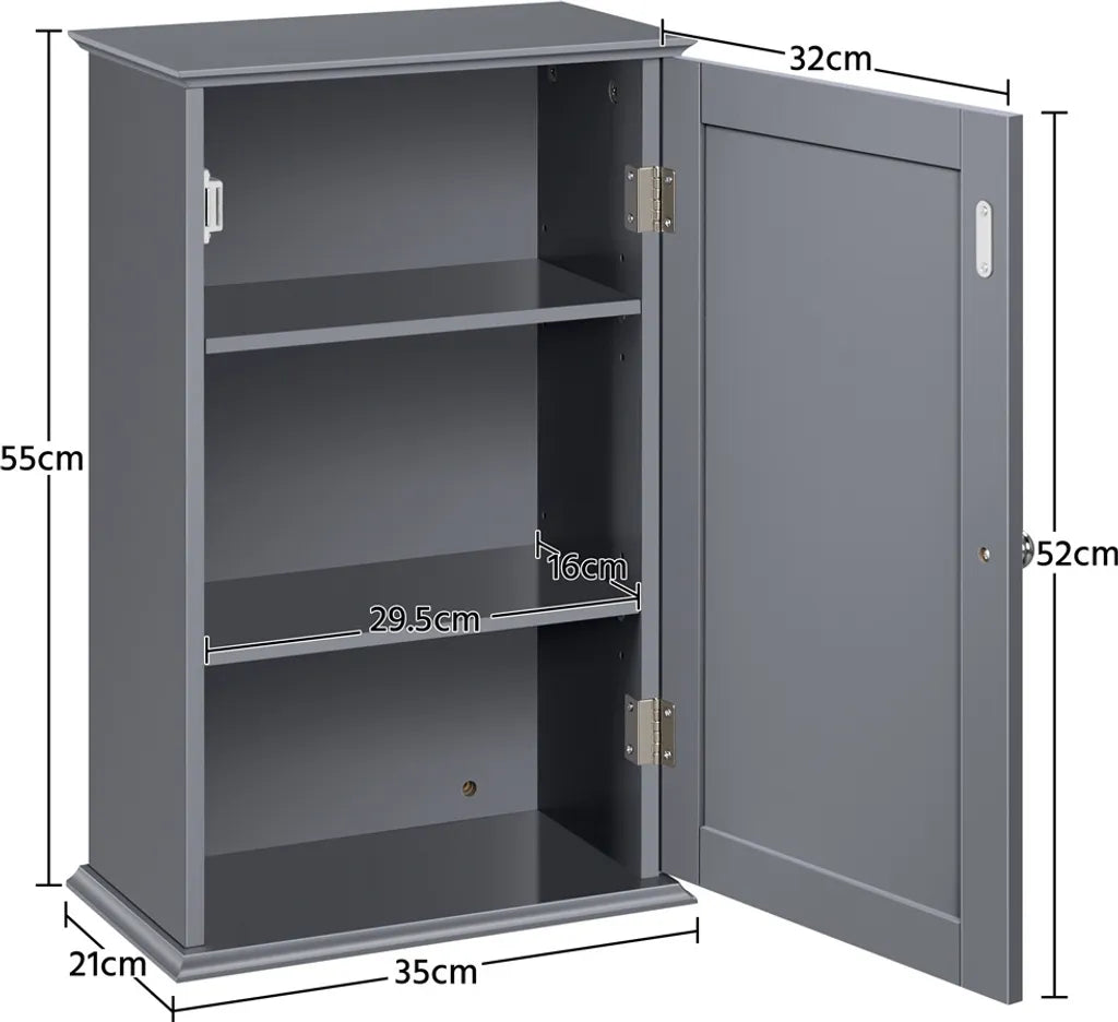 Yaheetech Badezimmerschrank 35 x 21 x 55 cm – Dunkelgrau – Wandschrank mit 3 Staufächern