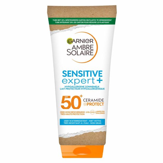 Garnier Ambre Solaire Sensitive Expert+ LSF 50+ – Hypoallergene Sonnencreme für empfindliche Haut mit Ceramide Protect – 175 ml
