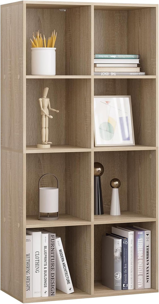 WOLTU Bücherregal mit 8 Fächern – Helle Eiche – 60 x 29,5 x 121 cm