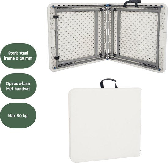 BRASQ - Klapptisch - Campingtisch - Wetterfest - 120x60x74cm - Weiß