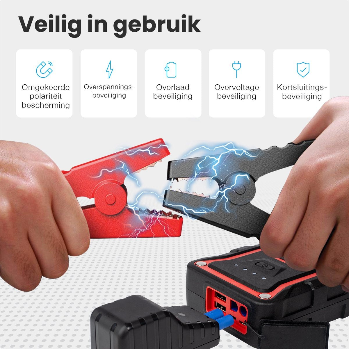 Auronic 12V Jumpstarter für Auto 1000A / 13.000 mAh 4-in-1 Starter Auxiliary - Rot/Schwarz Inklusive Tasche
