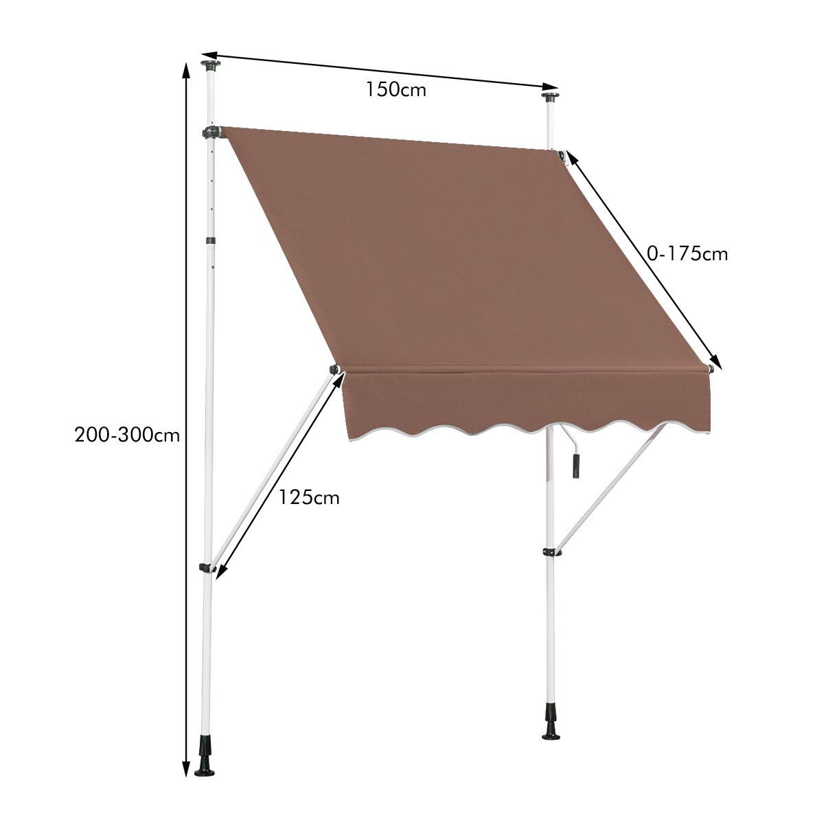Coast Klemmarkies 150 cm – Ausziehbare Markise – Höhenverstellbar – UV-beständig – Kaffeebraun