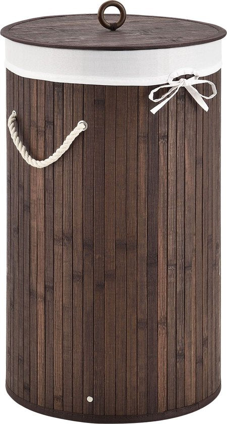 Bambus-Wäschekorb Curly - 55 Liter - Braun - inkl. Wäschesack & Deckel