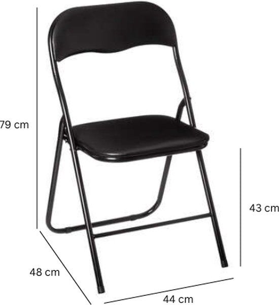 Klappstuhl mit PVC-Sitzfläche – Schwarz – 44 x 48 x 79 cm – Metall – Beistellstühle – Zusammenklappbar