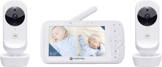 Motorola Nursery VM35-2 - Babyphone mit geteiltem 5-Zoll-Bildschirm und 2 Kameras - Nachtsicht - integriertes Mikrofon