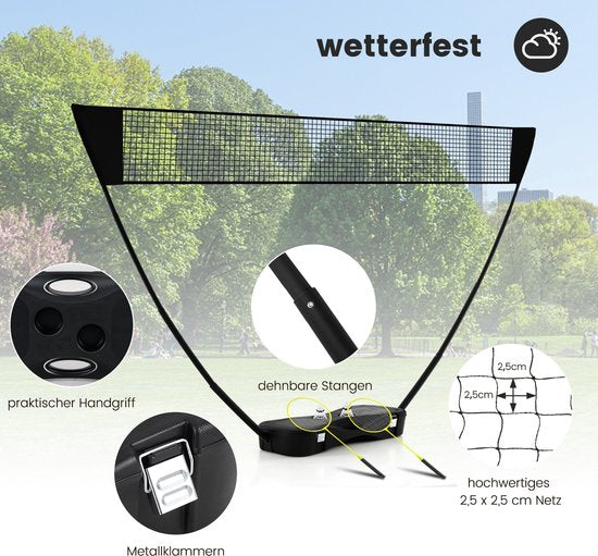 COSTWAY Badminton Netzständer, tragbares Federballspiel mit Schlägern, 2 Schlägern, Netz und Aufbewahrungsbox, komplettes Badmintonset für Badminton/Tennis und Volleyball für drinnen und draußen