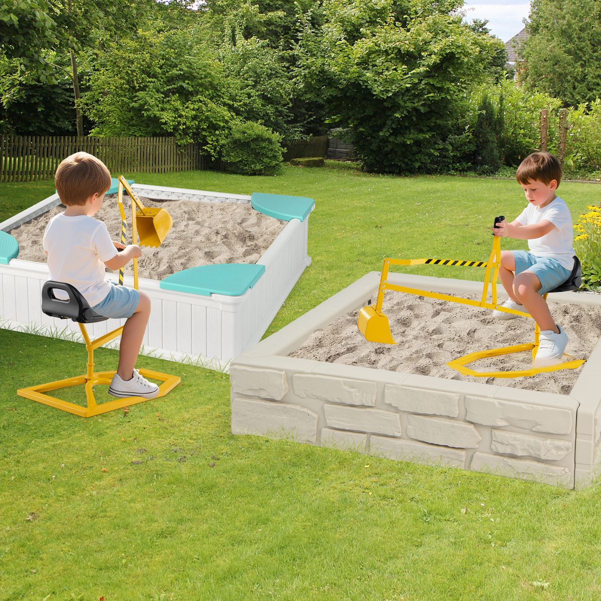 Coast Sitzbagger für Kinder – um 360° drehbar – Bagger aus Metall – gelb