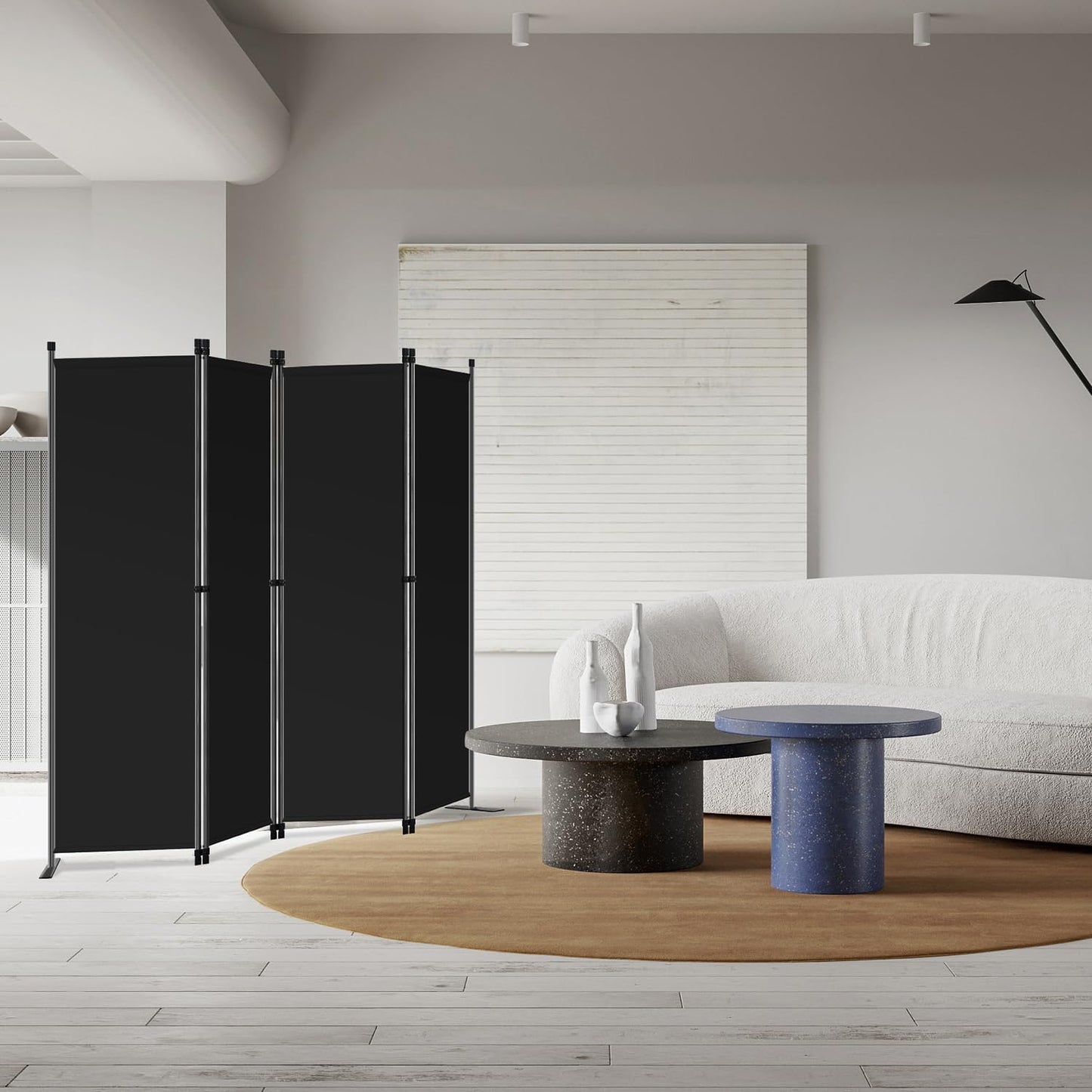 Angel Living Chamber Screen - 4-teilig - 224x165 cm - faltbar - Stahl & Polyester - Raumteiler & Sichtschutz - Schwarz