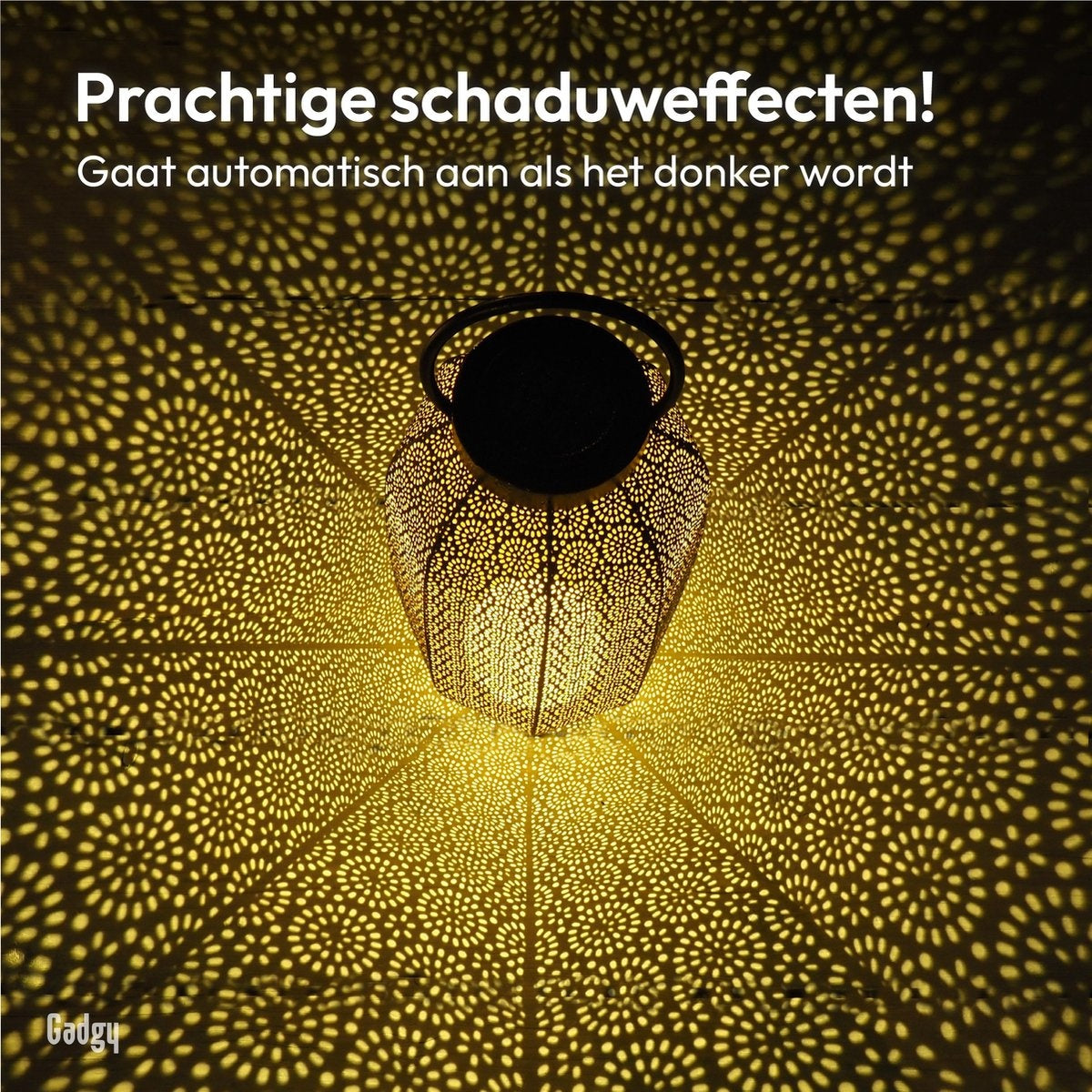 Gadgy Solar Laterne Blume groß - Solar Gartenbeleuchtung - LED Außenbeleuchtung mit Tag-/Nachtsensor - Tischlampe - Gartenlaterne - schwarz / gold - Metall - 36 x Ã˜20 cm