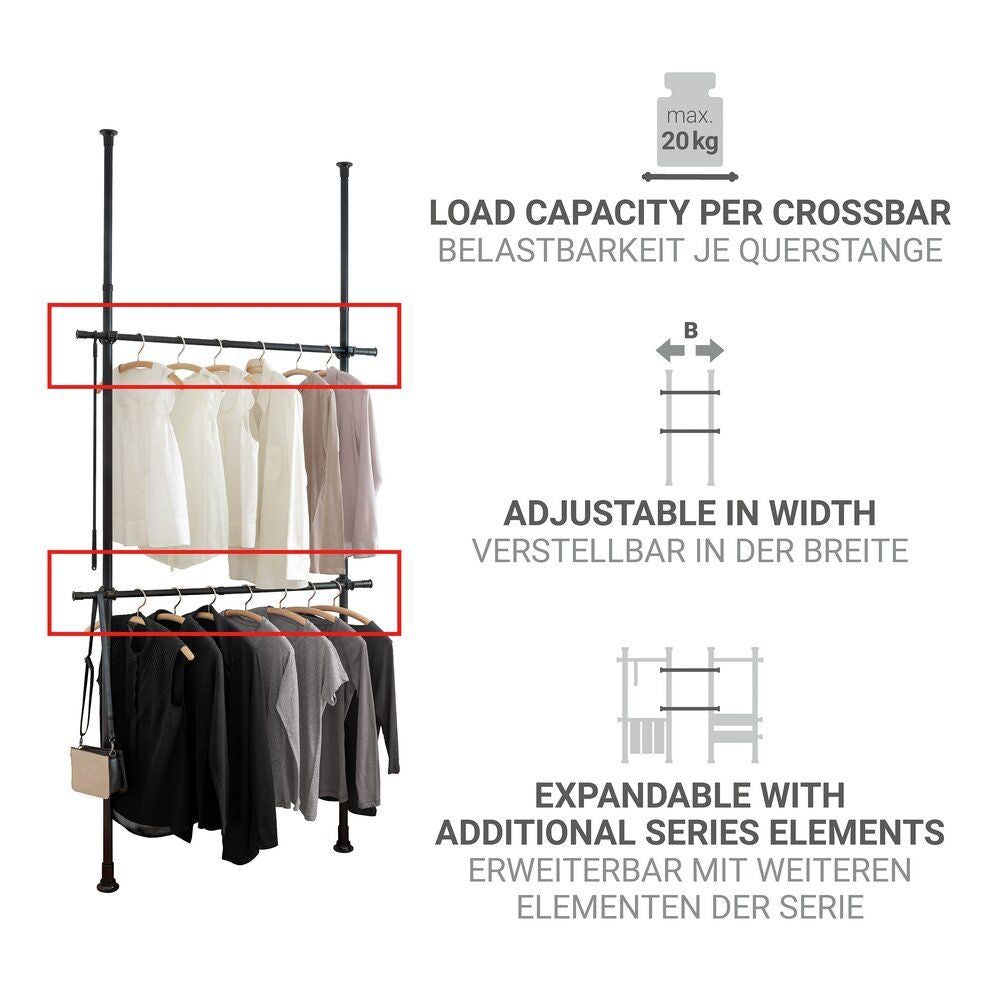 WENKO Herkules Kleiderstangen Schwarz – 2-teilig – verstellbar 75–120 cm