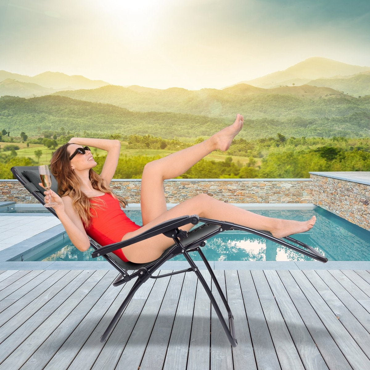 LifeGoods - Faltbare Gartenstühle - 2 Stück - 30°-90° verstellbar - Metall - Dunkelgrau