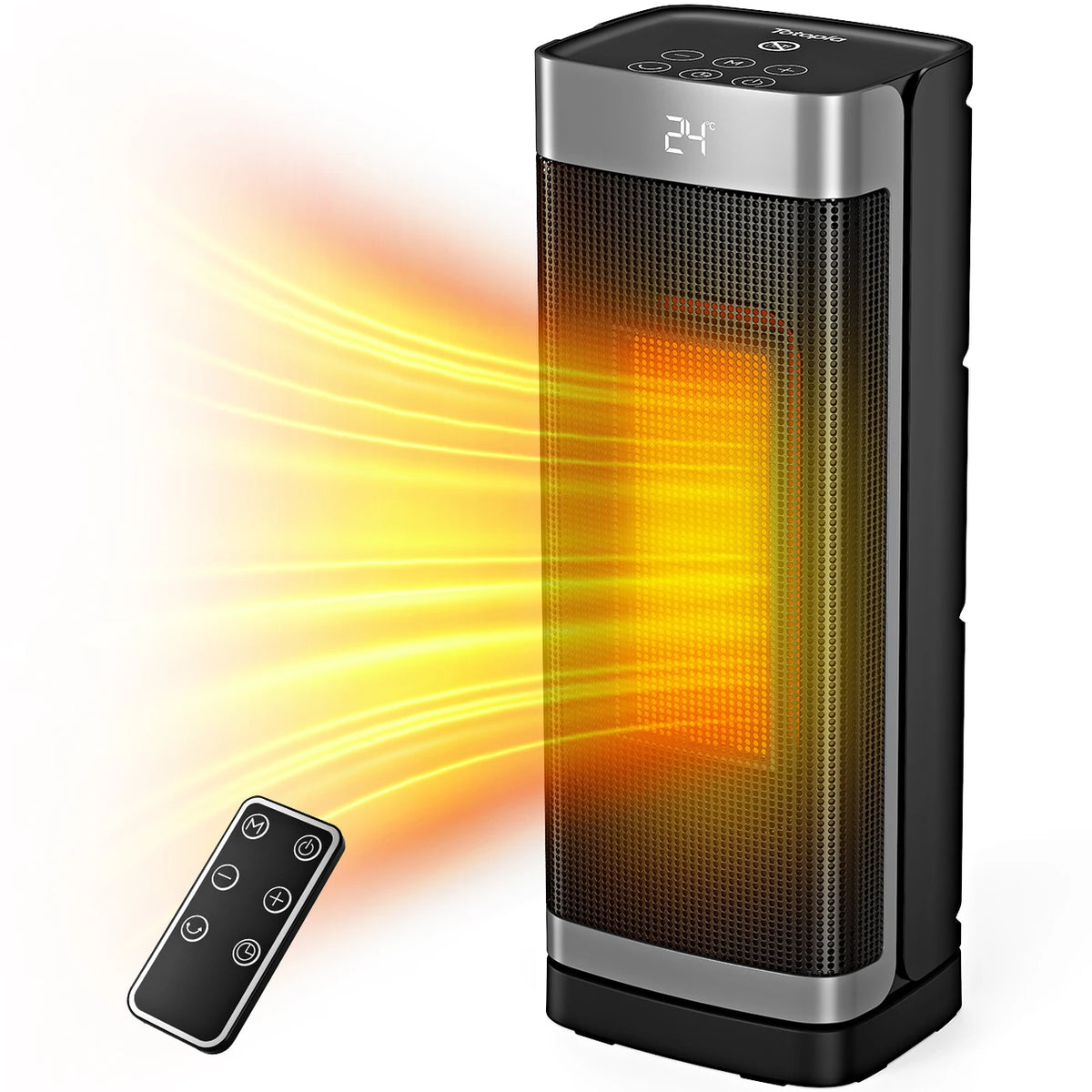 Totopia 2000 W Keramikheizung – PTC-Elektroheizung mit Fernbedienung – 12-Stunden-Timer – Schwenkfunktion – 40 × 15 × 12 cm – Schwarz