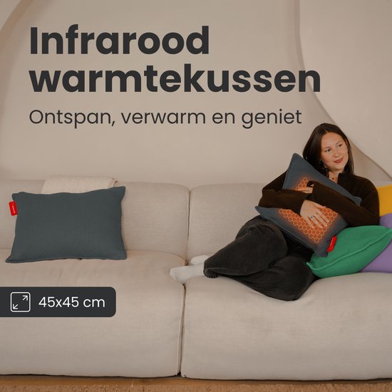 Auronic Wärmekissen - Gestrickt - 45x45 cm - Kabellos - Wiederaufladbar - Elektrisch - Infrarot - Grau